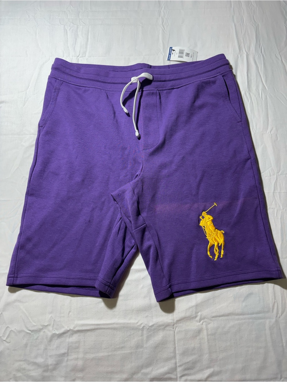 Ralph Lauren Purple Cotton Drawstring Sweat Shorts with Yellow Pony Logo NWT